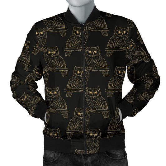 Gold Owl Pattern Men Casual Bomber Jacket