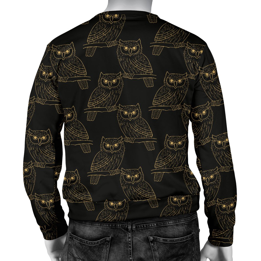 Gold Owl Pattern Men Crewneck Sweatshirt
