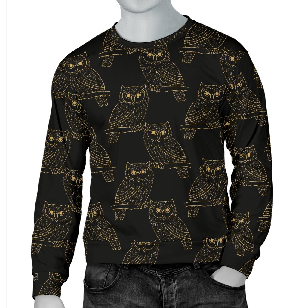 Gold Owl Pattern Men Crewneck Sweatshirt