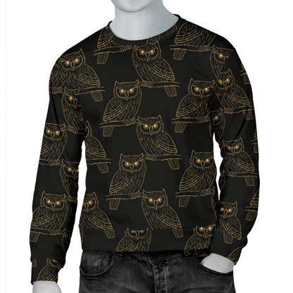 Gold Owl Pattern Men Crewneck Sweatshirt
