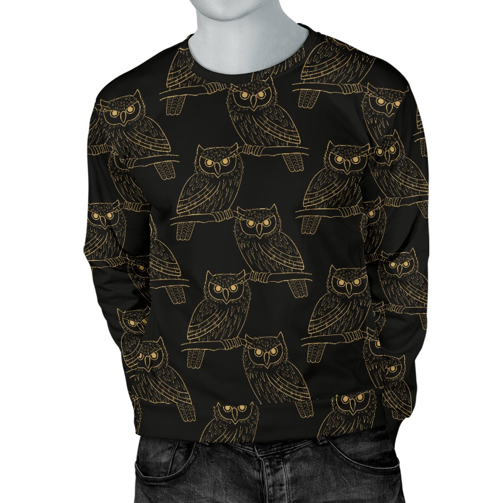 Gold Owl Pattern Men Crewneck Sweatshirt
