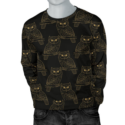 Gold Owl Pattern Men Crewneck Sweatshirt