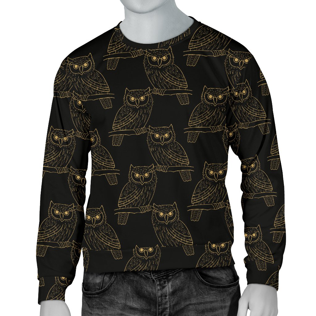 Gold Owl Pattern Men Crewneck Sweatshirt