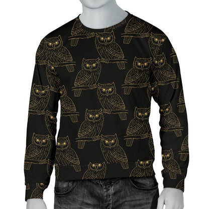 Gold Owl Pattern Men Crewneck Sweatshirt