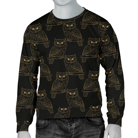 Gold Owl Pattern Men Crewneck Sweatshirt
