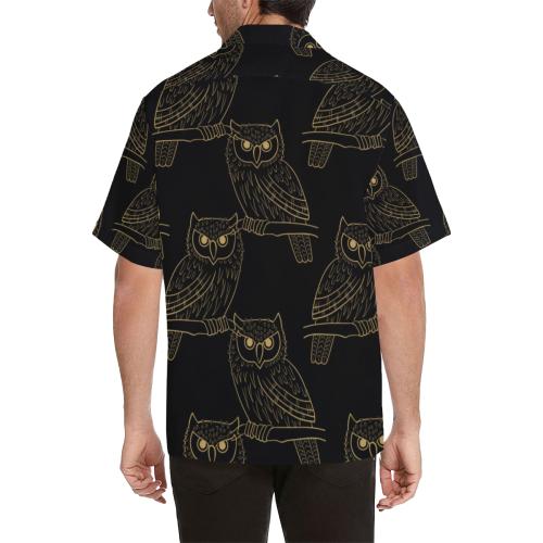 Gold Owl Pattern Men Hawaiian Shirt