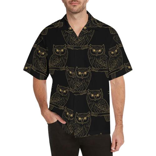 Gold Owl Pattern Men Hawaiian Shirt