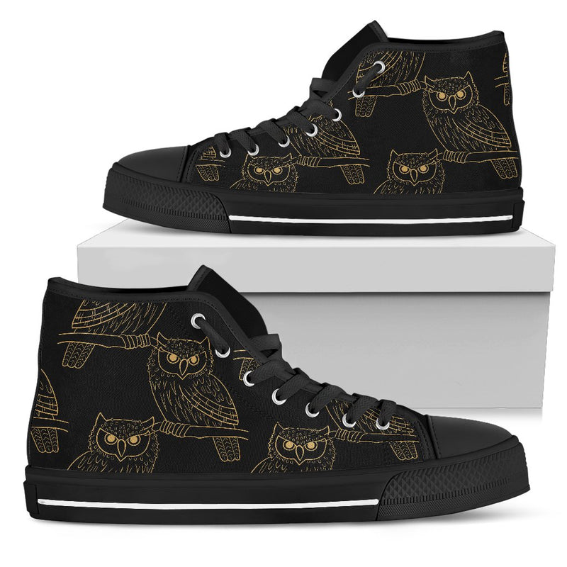 Gold Owl Pattern Men High Top Shoes