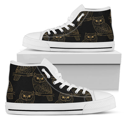 Gold Owl Pattern Men High Top Shoes