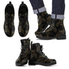 Gold Owl Pattern Men Leather Boots