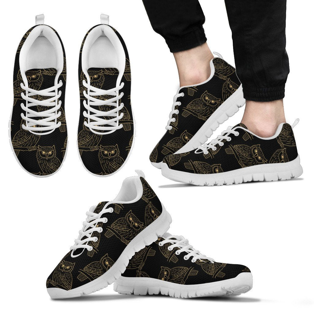 Gold Owl Pattern Men Sneakers