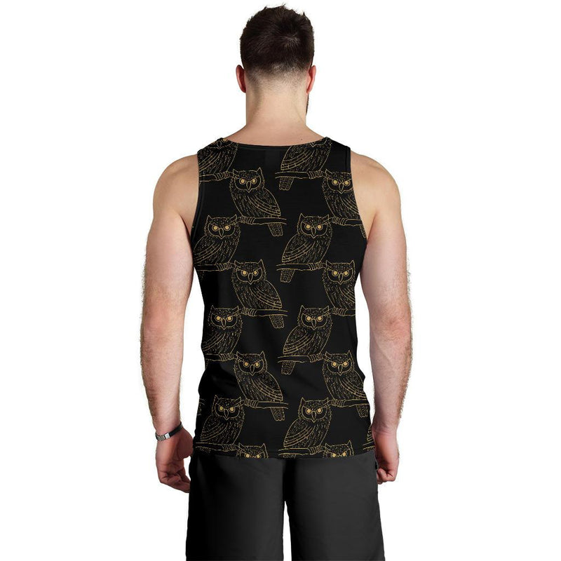 Gold Owl Pattern Men Tank Top