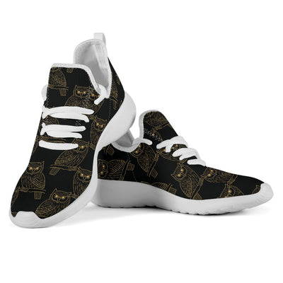 Gold Owl Pattern Mesh Knit Sneakers Shoes