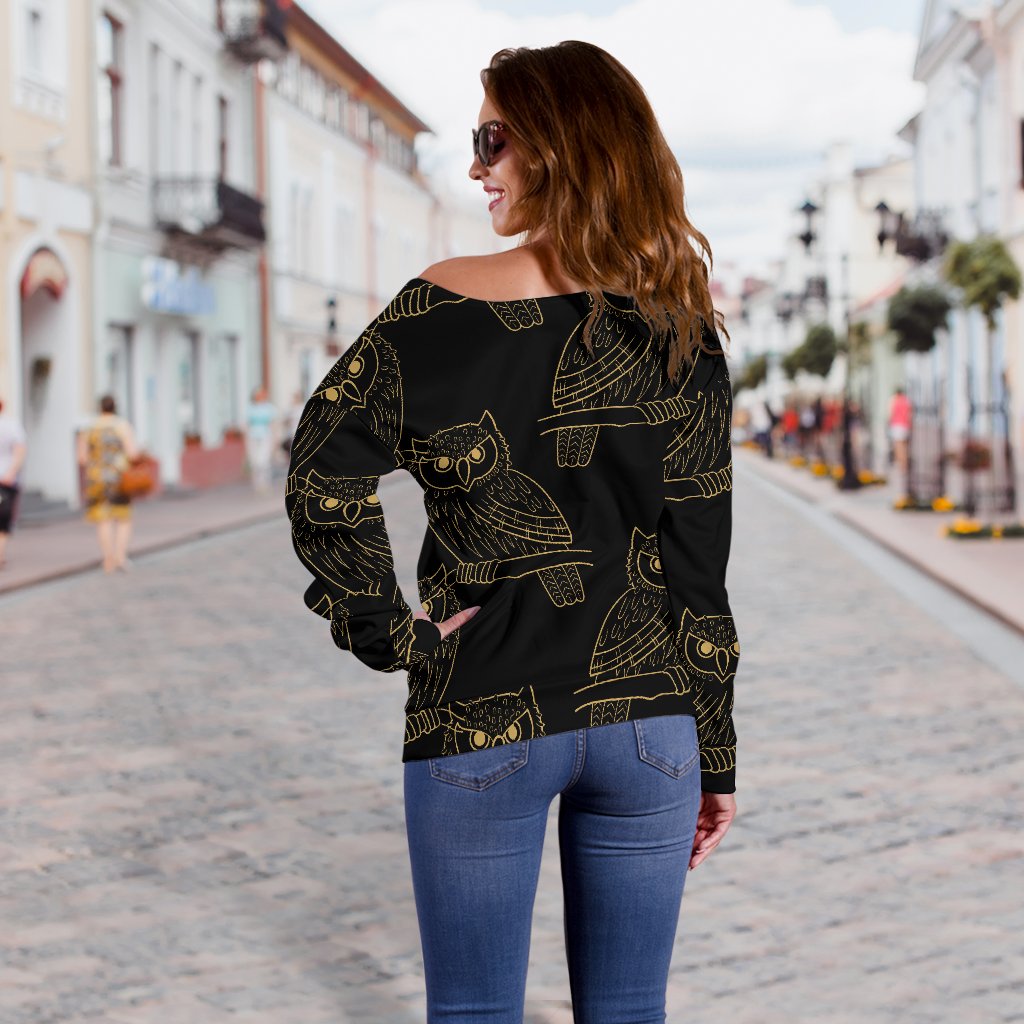 Gold Owl Pattern Off Shoulder Sweatshirt
