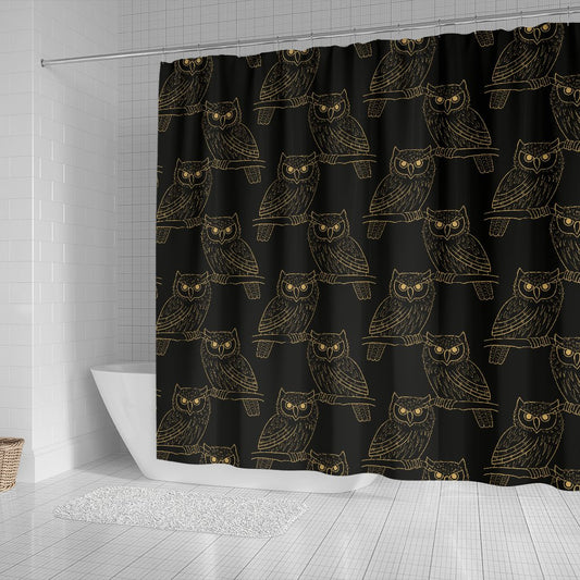 Gold Owl Pattern Shower Curtain