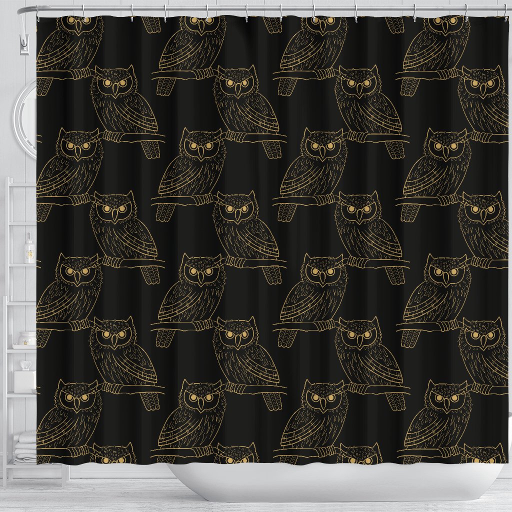 Gold Owl Pattern Shower Curtain