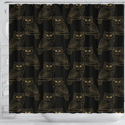 Gold Owl Pattern Shower Curtain