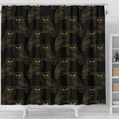 Gold Owl Pattern Shower Curtain