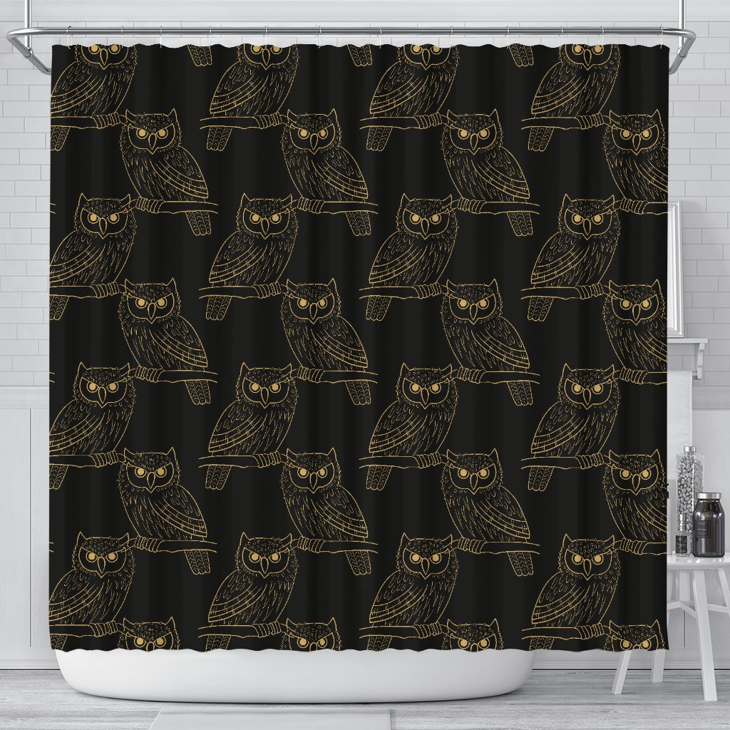 Gold Owl Pattern Shower Curtain