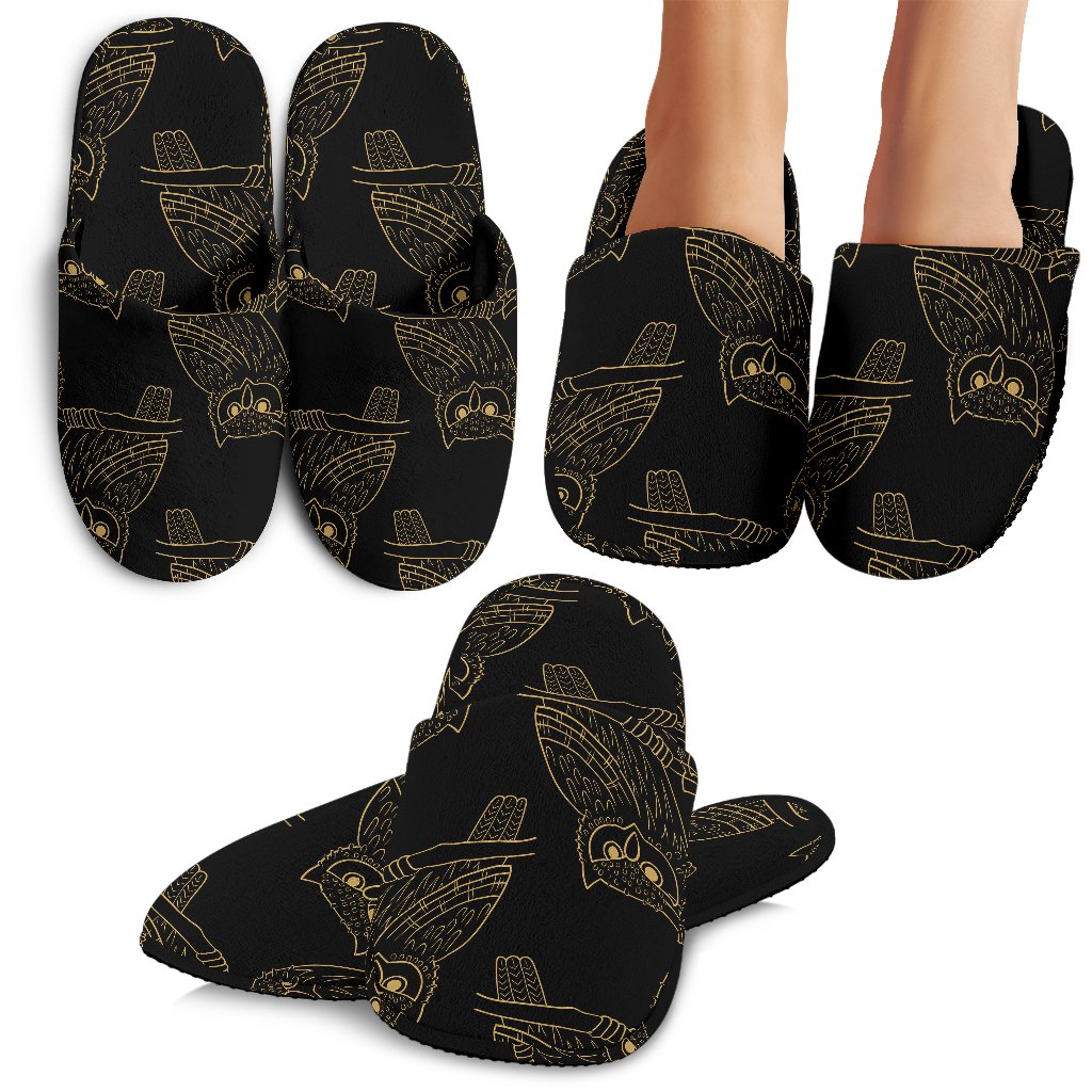 Gold Owl Pattern Slippers