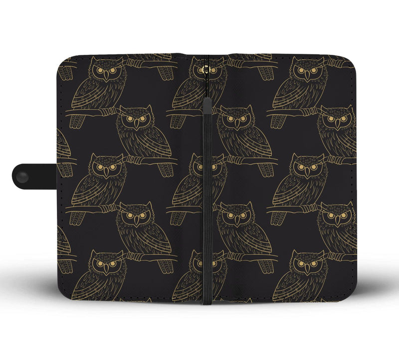 Gold Owl Pattern Wallet Phone Case