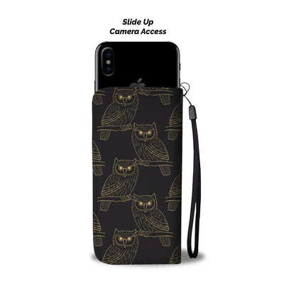 Gold Owl Pattern Wallet Phone Case