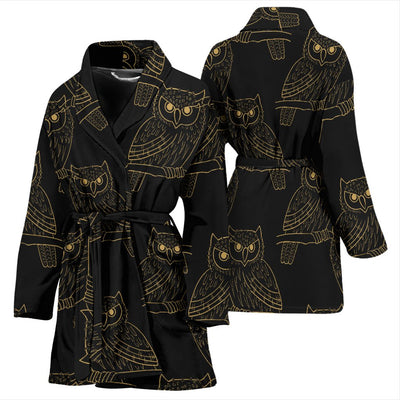 Gold Owl Pattern Women Bath Robe