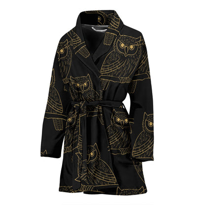 Gold Owl Pattern Women Bath Robe