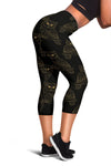 Gold Owl Pattern Women Capris