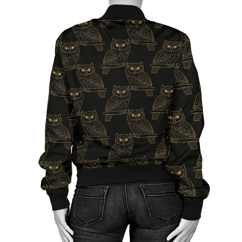 Gold Owl Pattern Women Casual Bomber Jacket