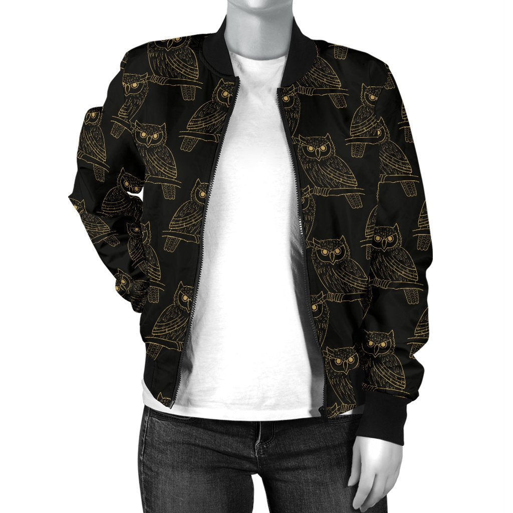 Gold Owl Pattern Women Casual Bomber Jacket