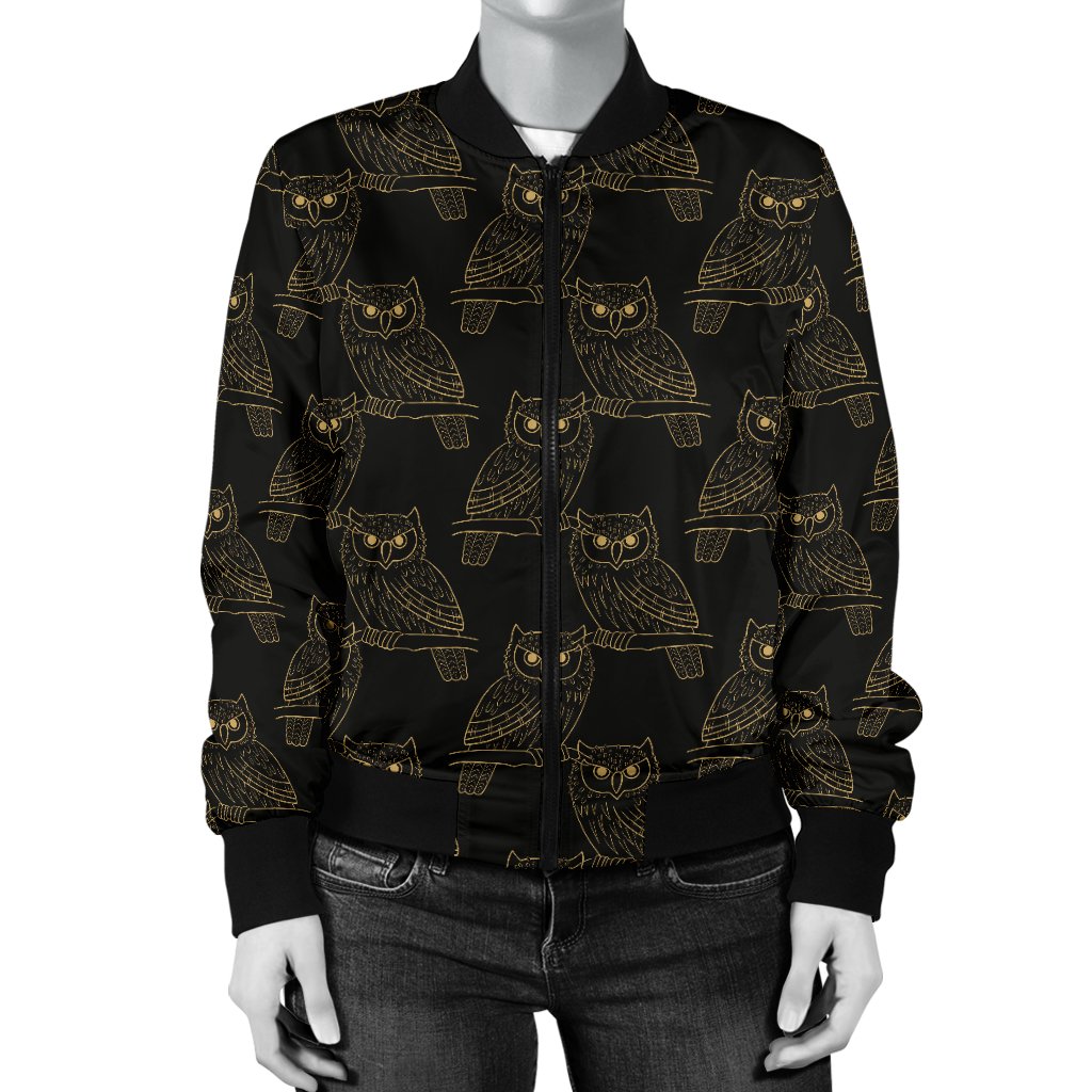 Gold Owl Pattern Women Casual Bomber Jacket