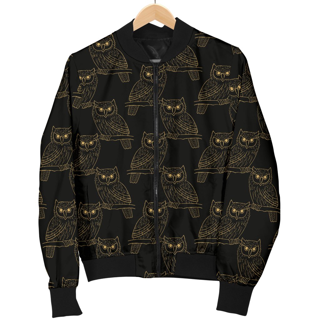 Gold Owl Pattern Women Casual Bomber Jacket