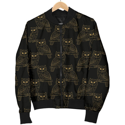 Gold Owl Pattern Women Casual Bomber Jacket