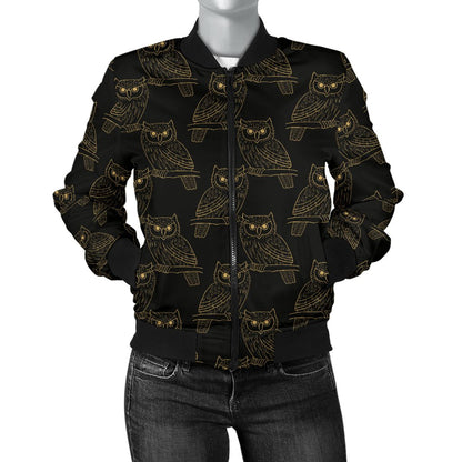 Gold Owl Pattern Women Casual Bomber Jacket