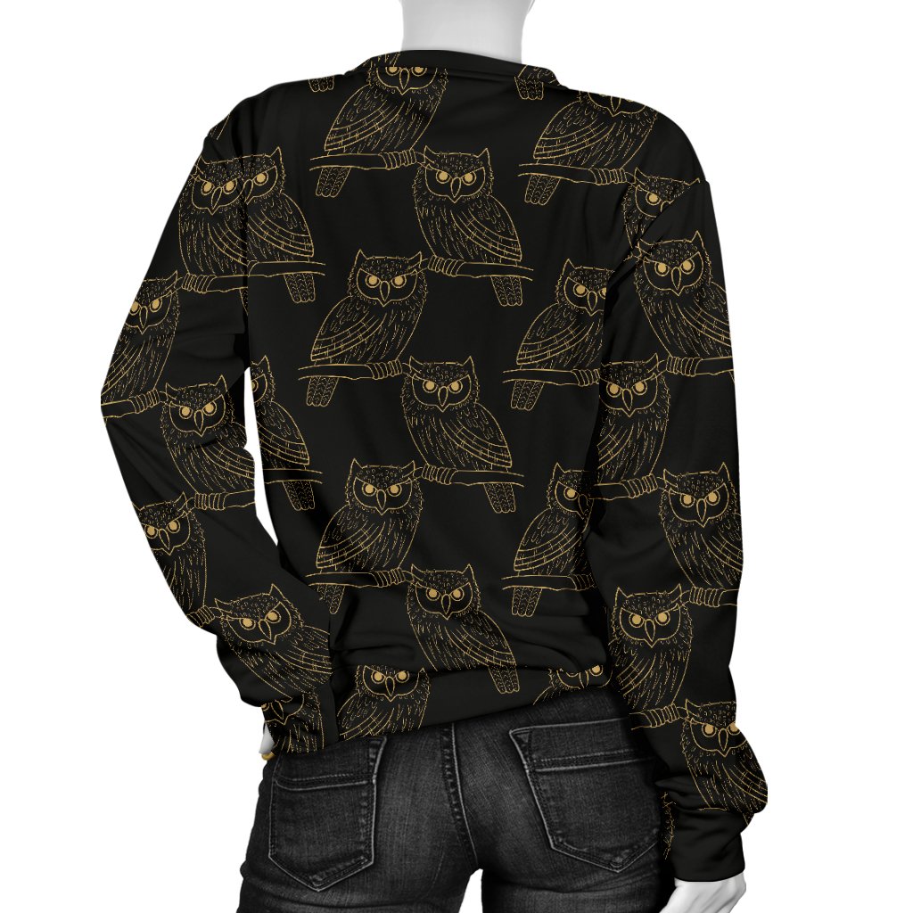 Gold Owl Pattern Women Crewneck Sweatshirt