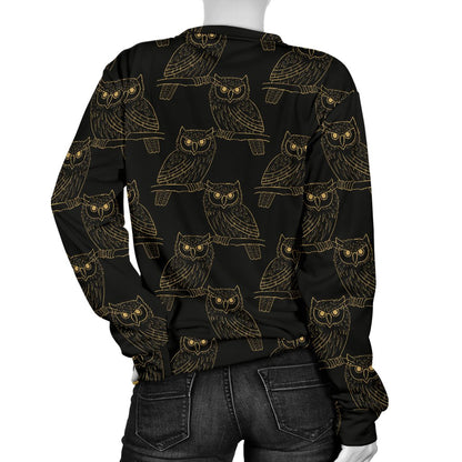 Gold Owl Pattern Women Crewneck Sweatshirt