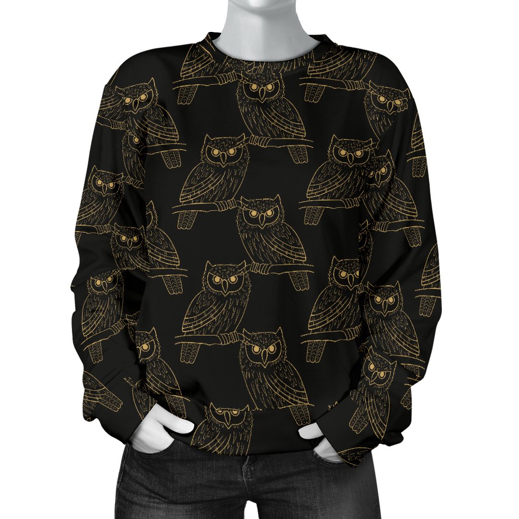 Gold Owl Pattern Women Crewneck Sweatshirt