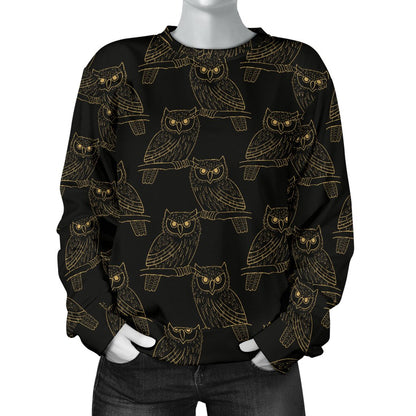 Gold Owl Pattern Women Crewneck Sweatshirt