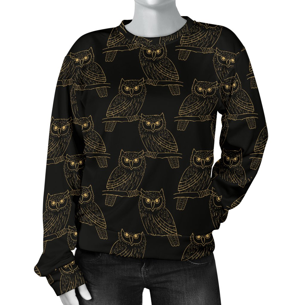 Gold Owl Pattern Women Crewneck Sweatshirt
