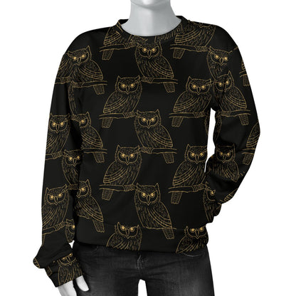 Gold Owl Pattern Women Crewneck Sweatshirt