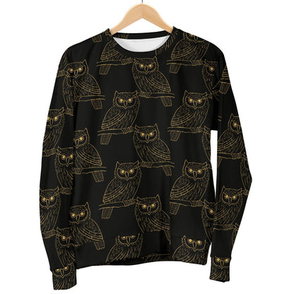 Gold Owl Pattern Women Crewneck Sweatshirt