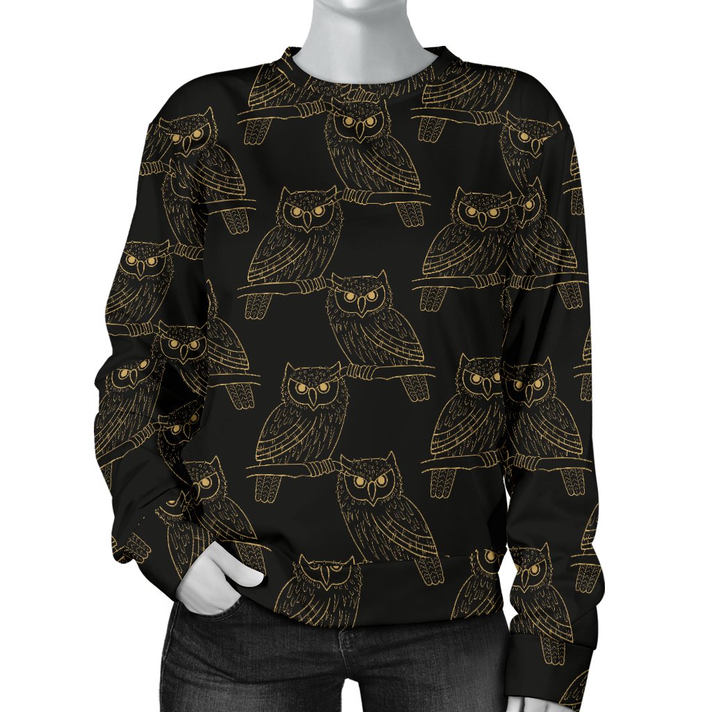 Gold Owl Pattern Women Crewneck Sweatshirt