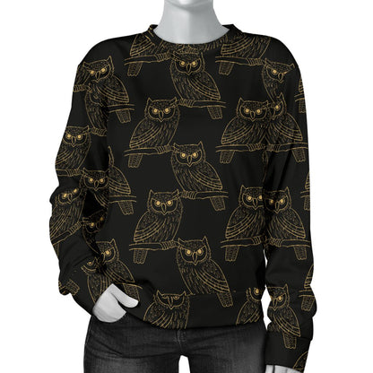 Gold Owl Pattern Women Crewneck Sweatshirt