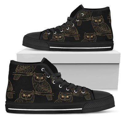 Gold Owl Pattern Women High Top Shoes