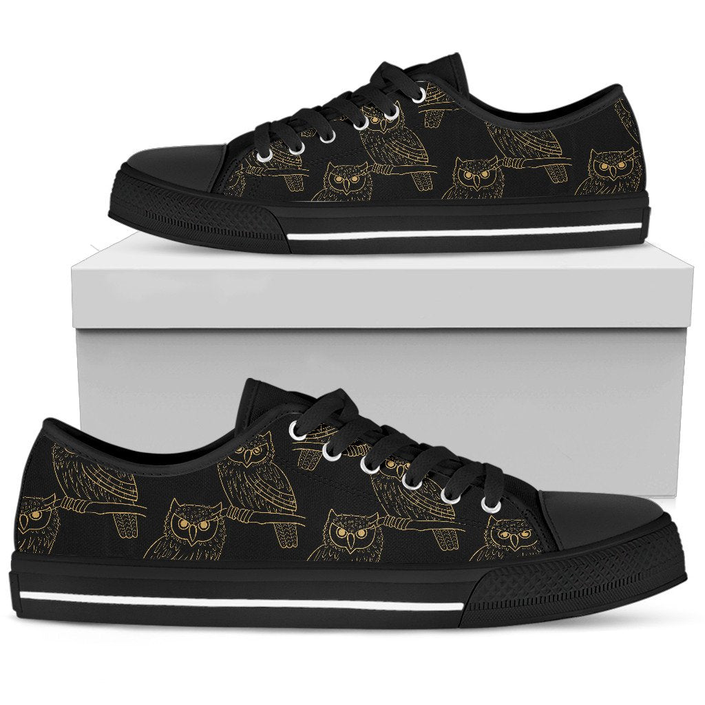 Gold Owl Pattern Women Low Top Shoes
