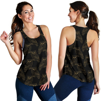 Gold Owl Pattern Women Racerback Tank Top