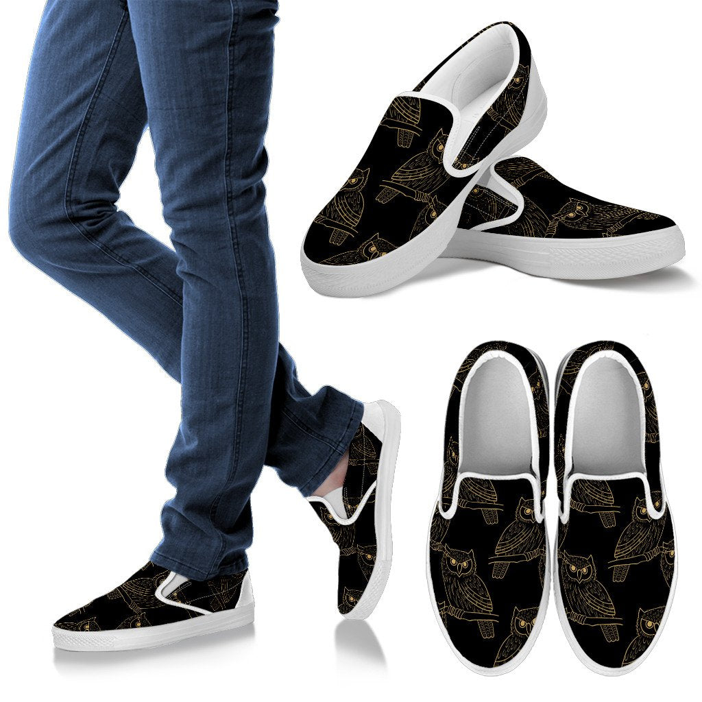 Gold Owl Pattern Women Slip On Shoes