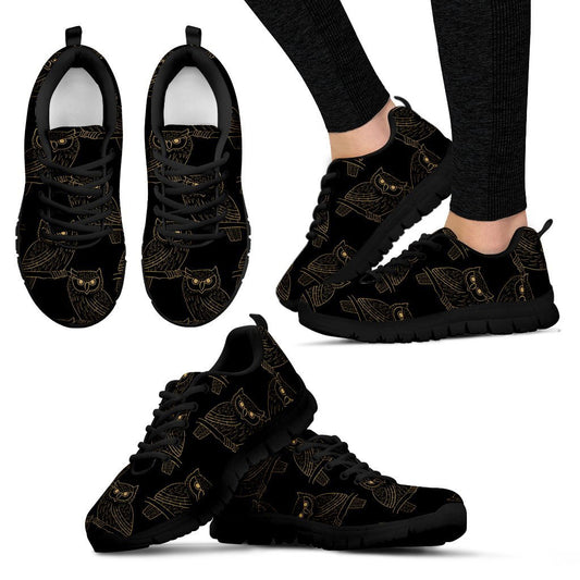 Gold Owl Pattern Women Sneakers