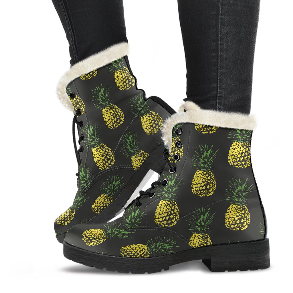 Gold Pineapple Faux Fur Leather Boots
